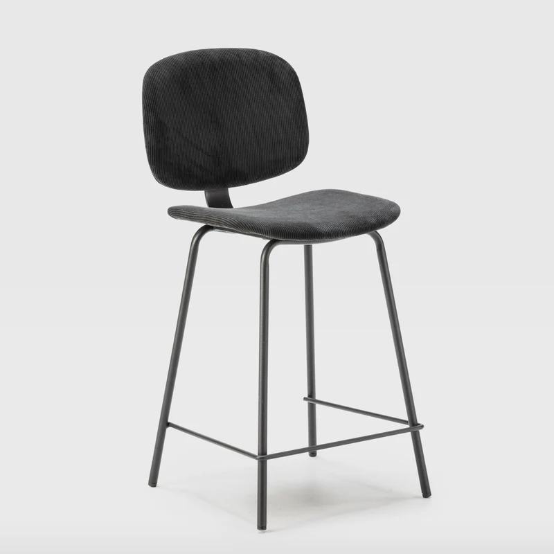 Set di 2 sgabelli in stile retrò in velluto a coste e metallo nero Anna 44x51 h98 cm
