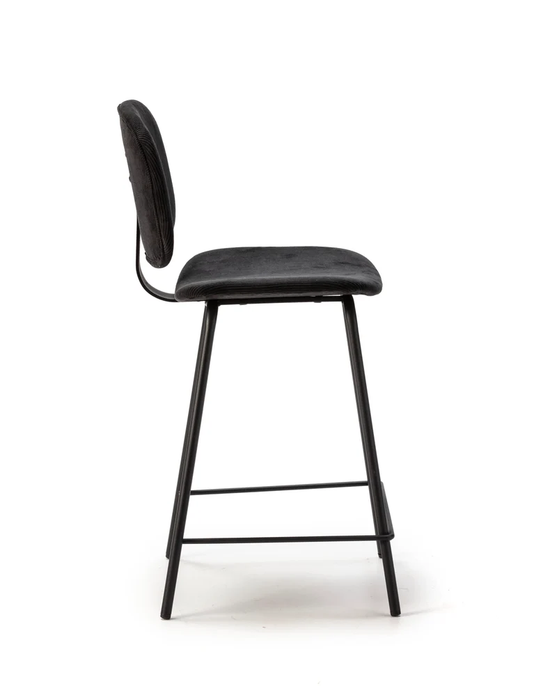 Set di 2 sgabelli in stile retrò in velluto a coste e metallo nero Anna 44x51 h98 cm
