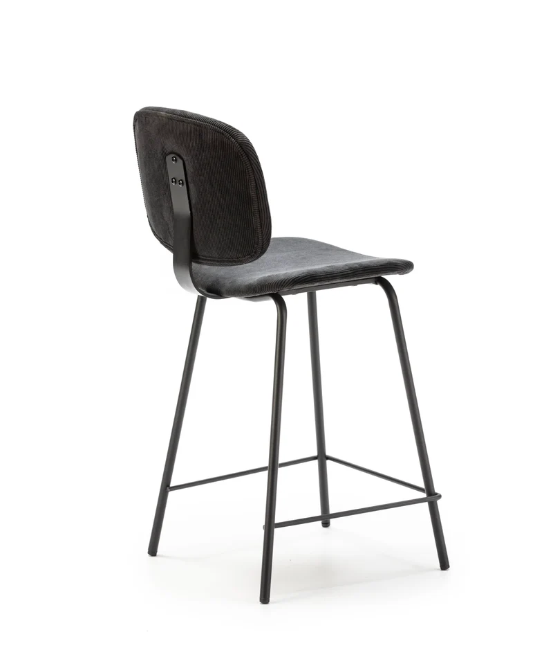 Set di 2 sgabelli in stile retrò in velluto a coste e metallo nero Anna 44x51 h98 cm