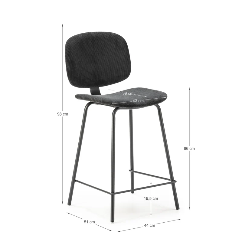 Set di 2 sgabelli in stile retrò in velluto a coste e metallo nero Anna 44x51 h98 cm