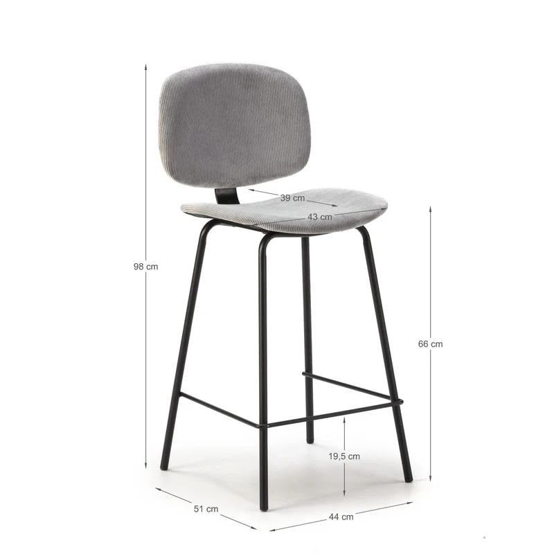 Set di 2 sgabelli in stile retrò in velluto a coste e metallo nero Anna 44x51 h98 cm