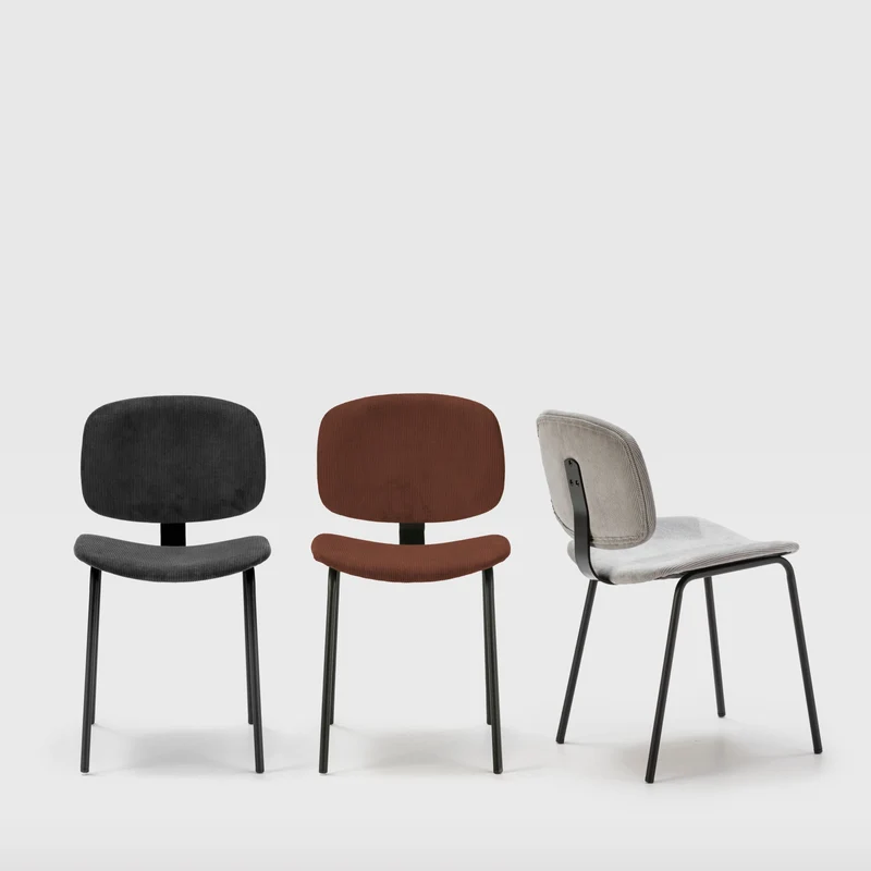 Set di 2 sedie in velluto a coste stile retrò e metallo nero Anna 45x53 h79 cm