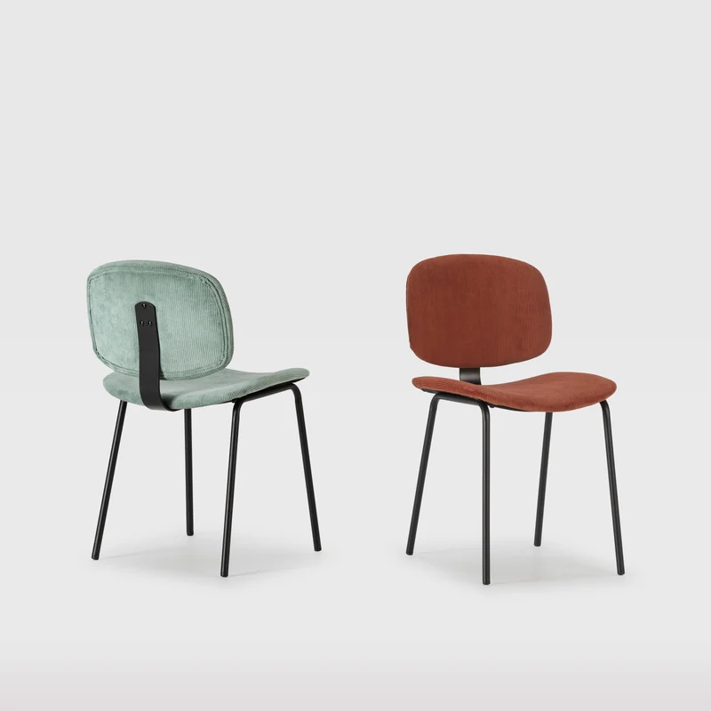 Set di 2 sedie in velluto a coste stile retrò e metallo nero Anna 45x53 h79 cm