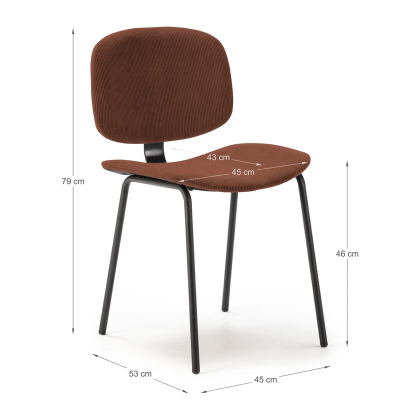Set di 2 sedie in velluto a coste stile retrò e metallo nero Anna 45x53 h79 cm