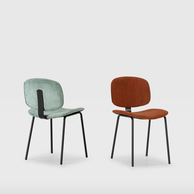 Set di 2 sedie in velluto a coste stile retrò e metallo nero Anna 45x53 h79 cm