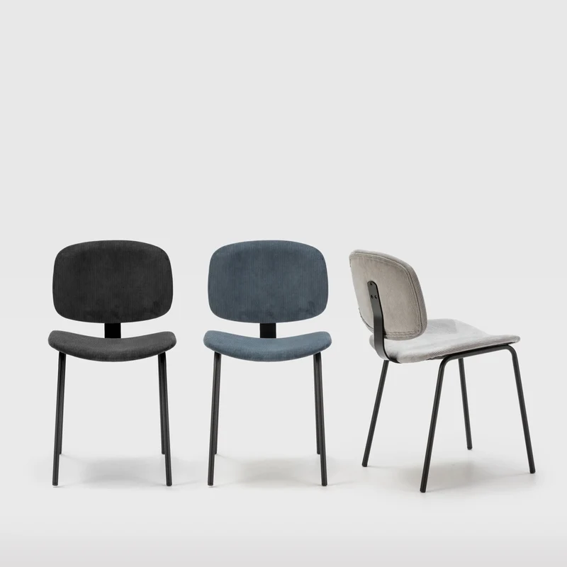 Set di 2 sedie in velluto a coste stile retrò e metallo nero Anna 45x53 h79 cm
