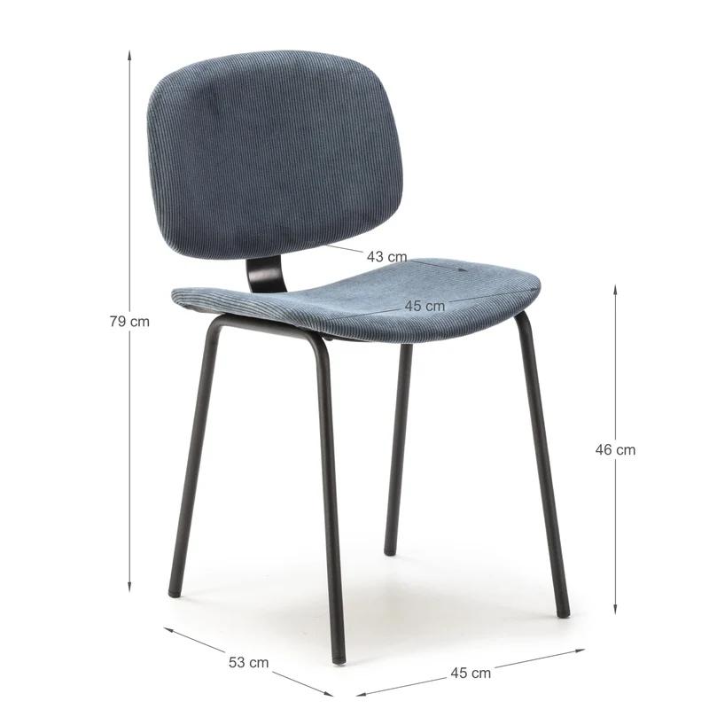 Set di 2 sedie in velluto a coste stile retrò e metallo nero Anna 45x53 h79 cm