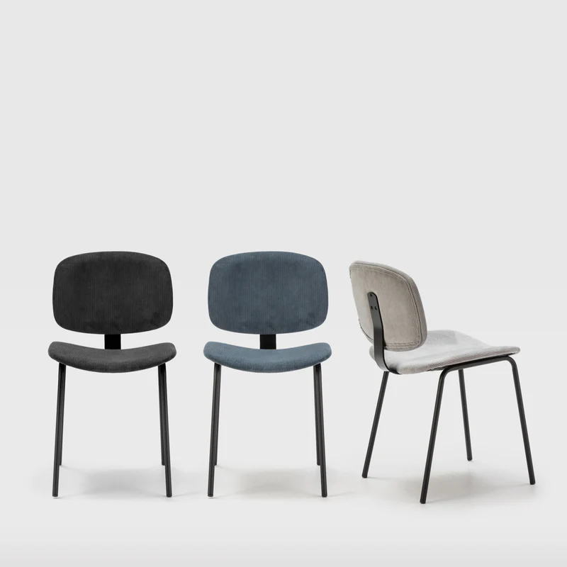 Set di 2 sedie in velluto a coste stile retrò e metallo nero Anna 45x53 h79 cm