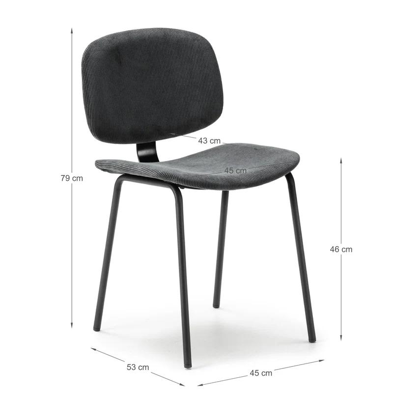 Set di 2 sedie in velluto a coste stile retrò e metallo nero Anna 45x53 h79 cm