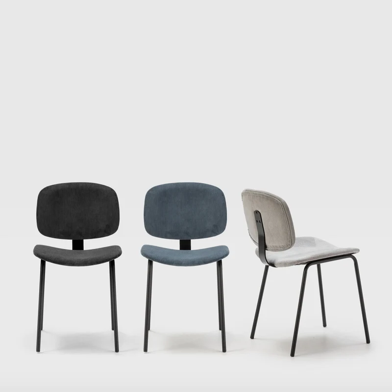 Set di 2 sedie in velluto a coste stile retrò e metallo nero Anna 45x53 h79 cm