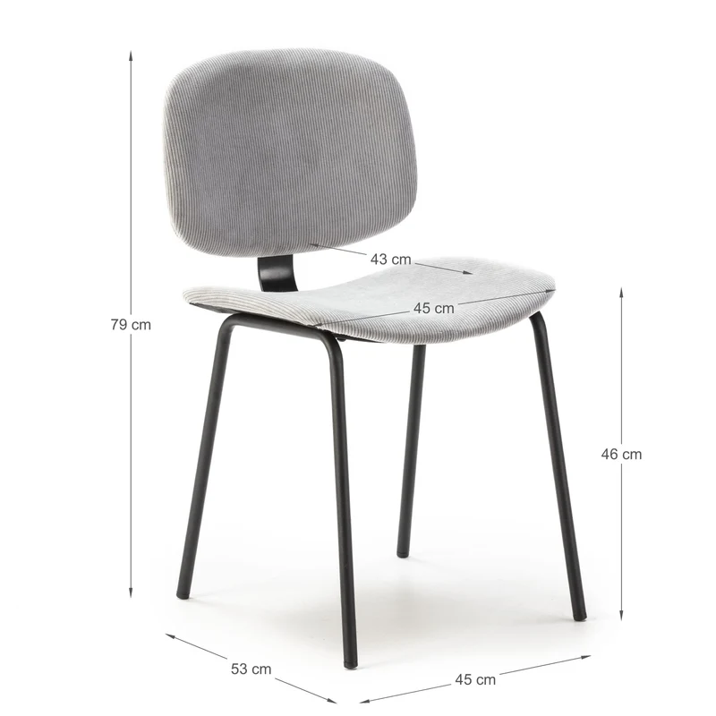 Set di 2 sedie in velluto a coste stile retrò e metallo nero Anna 45x53 h79 cm