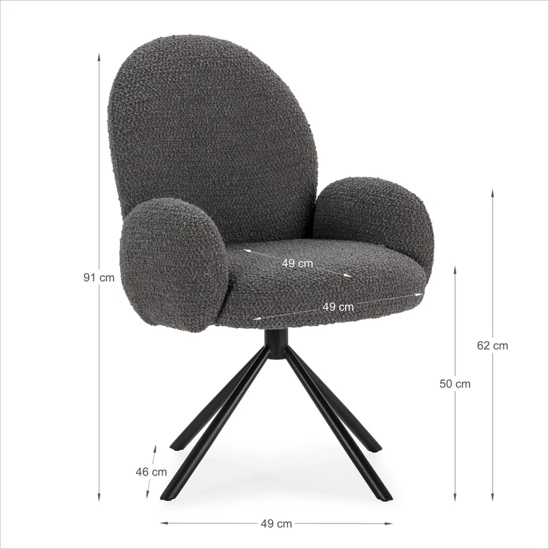 Poltrona girevole in tessuto e gambe in metallo nero Dario 49x46 h91 cm