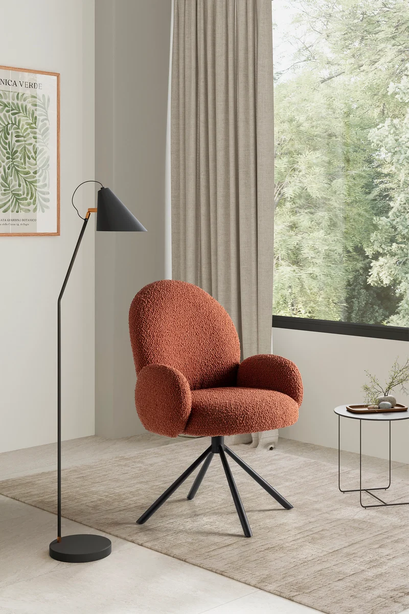 Poltrona girevole in tessuto e gambe in metallo nero Dario 49x46 h91 cm
