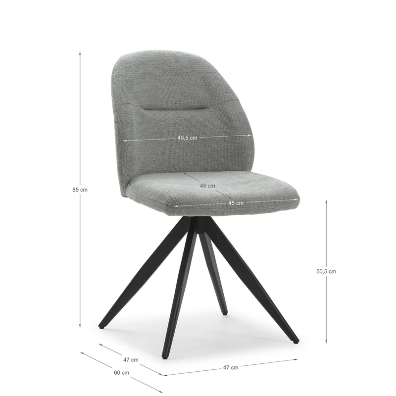 Set di 2 sedie girevoli in tessuto e metallo nero Tara 47x47 h85 cm