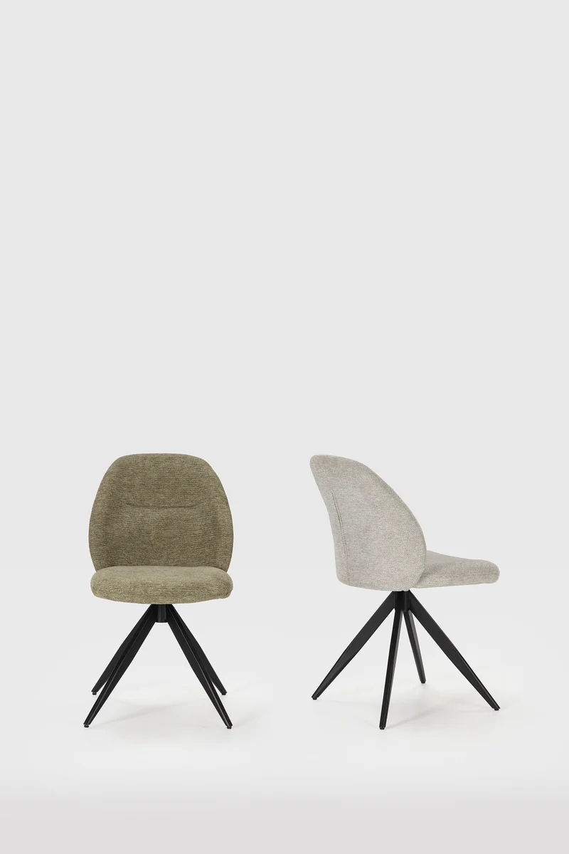 Set di 2 sedie girevoli in tessuto e metallo nero Tara 47x47 h85 cm