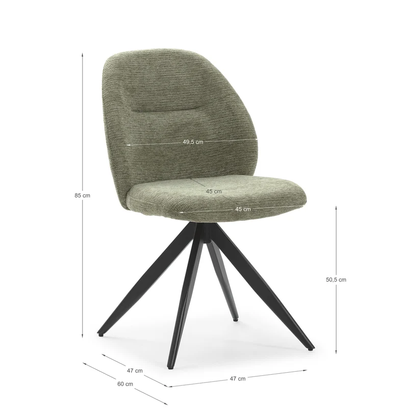 Set di 2 sedie girevoli in tessuto e metallo nero Tara 47x47 h85 cm