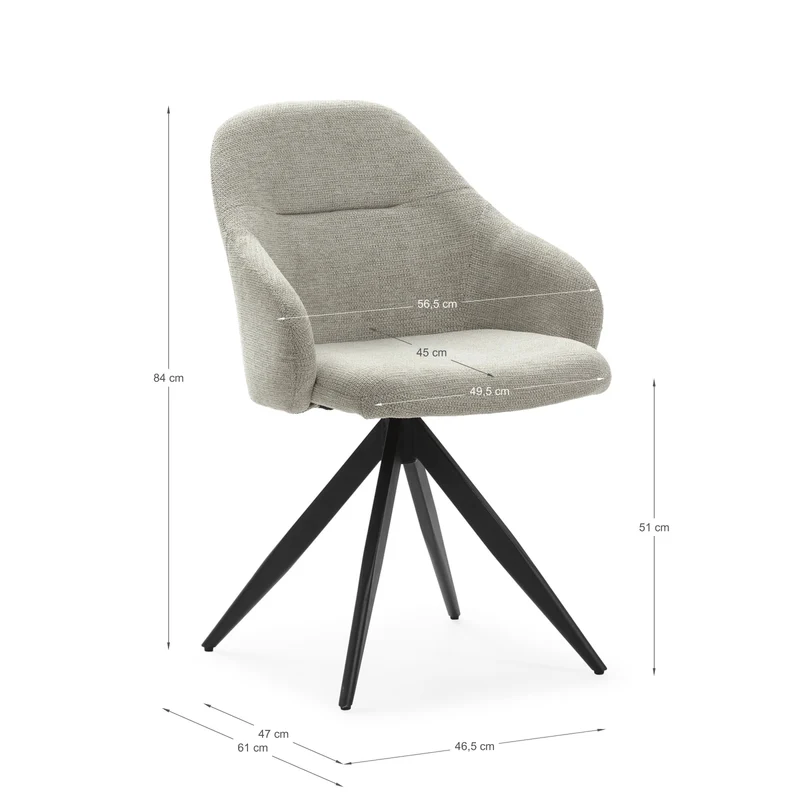 Set di 2 sedie girevoli con braccioli e struttura in metallo Tara 46x47 h84 cm