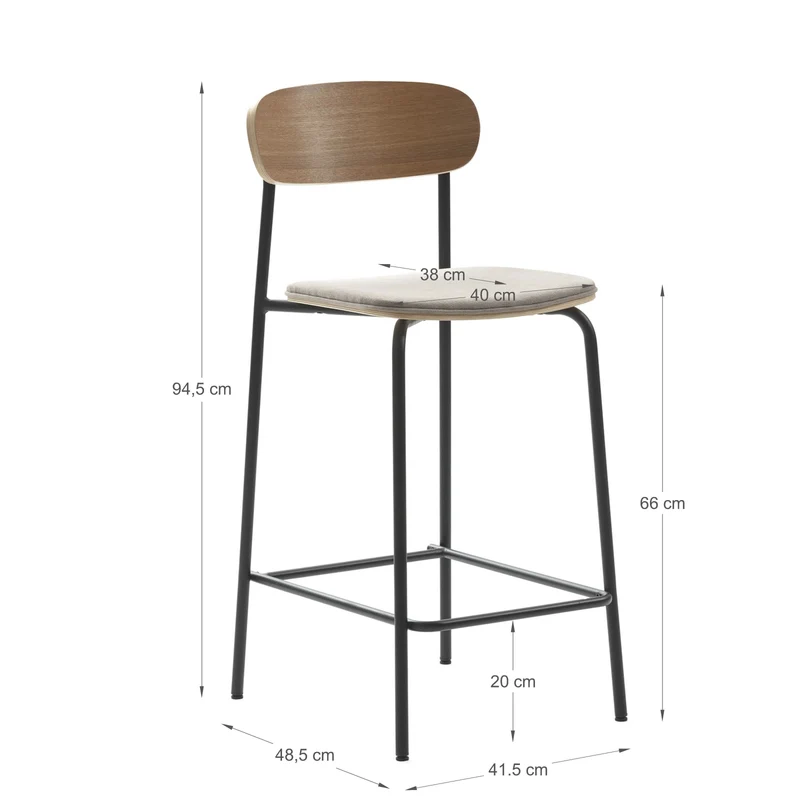 Set di 2 sgabelli in legno con seduta imbottita Adriana 41x48 h94 cm