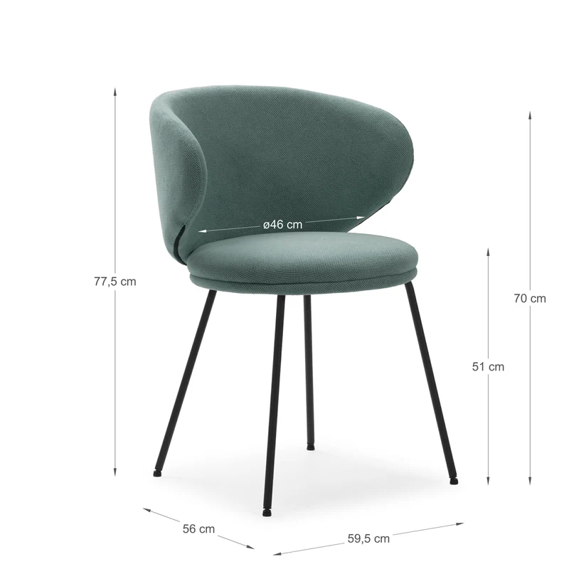 Set di 2 sedie in tessuto con gambe in metallo nero Lea 59x56 h77 cm