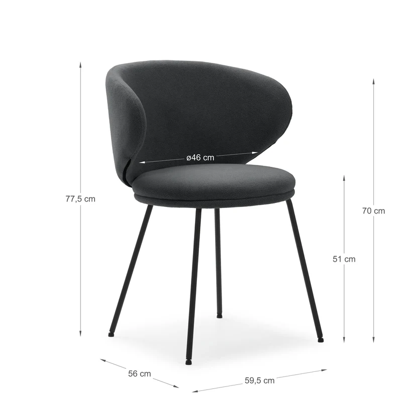 Set di 2 sedie in tessuto con gambe in metallo nero Lea 59x56 h77 cm