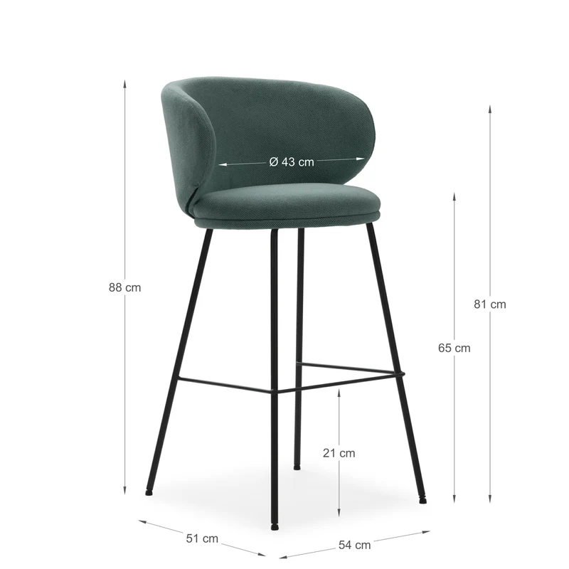 Set di 2 sgabelli in tessuto con gambe lunghe in metallo Raisa 54x51 h88 cm