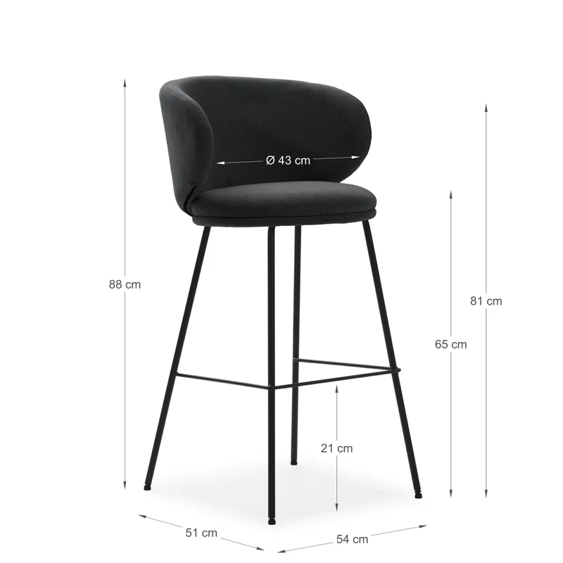 Set di 2 sgabelli in tessuto con gambe lunghe in metallo Raisa 54x51 h88 cm