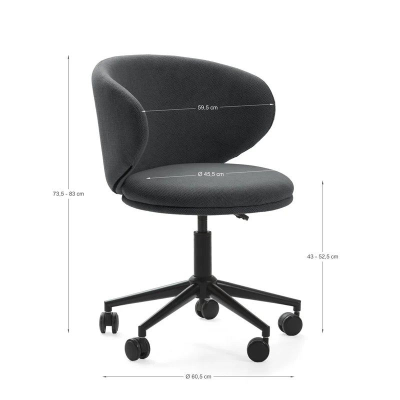 Sedia con base girevole e gambe in metallo rivestite nere Sofia 60x60 h73/83 cm