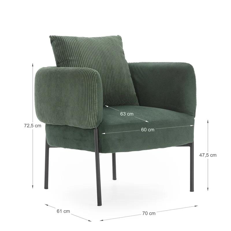Poltrona in velluto a coste con gambe in metallo Arno 70x61 h72 cm