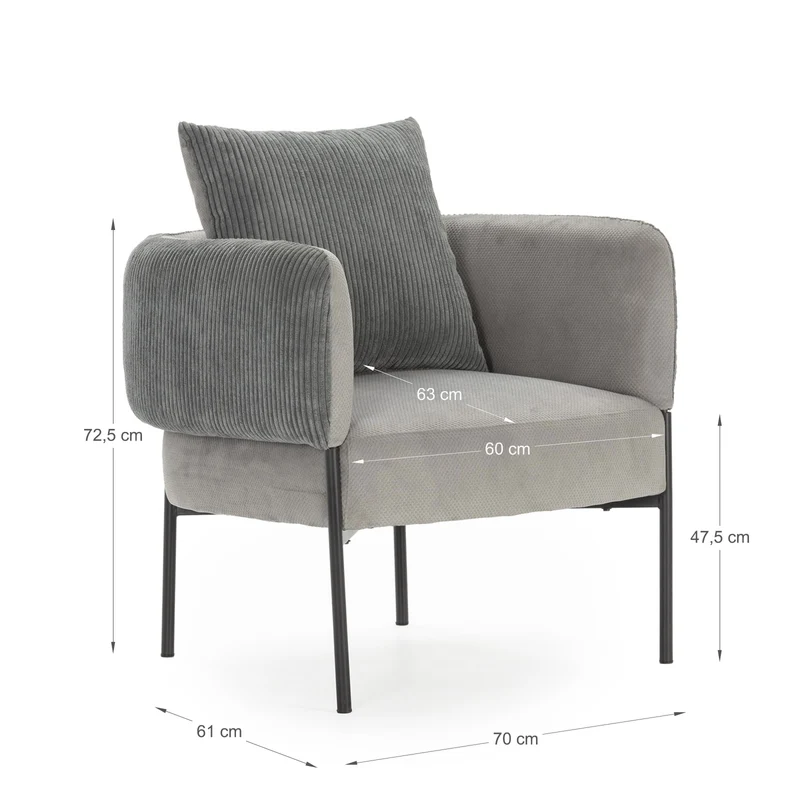 Poltrona in velluto a coste con gambe in metallo Arno 70x61 h72 cm