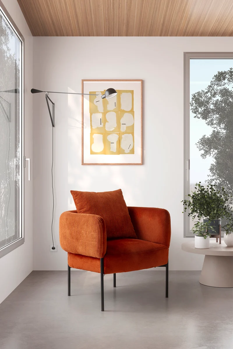 Poltrona in velluto a coste con gambe in metallo Arno 70x61 h72 cm