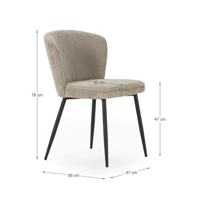 Set di 4 sedie in velluto e gambe in metallo Megan 47x58 cm h78 cm