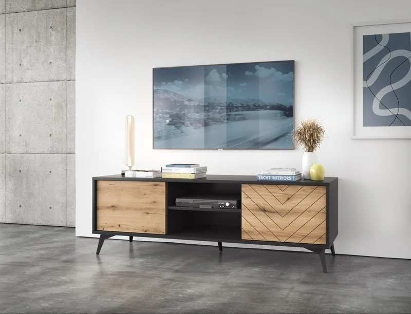 Mobile TV 2 ante 2 ripiani in legno laminato con piedi in metallo Evoke 154x50 cm