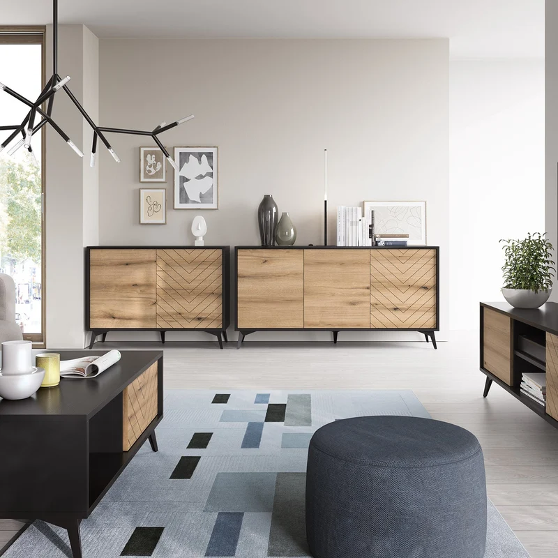 Madia 1 anta e 3 cassetti in legno laminato con piedi in metallo Evoke 104x77 cm