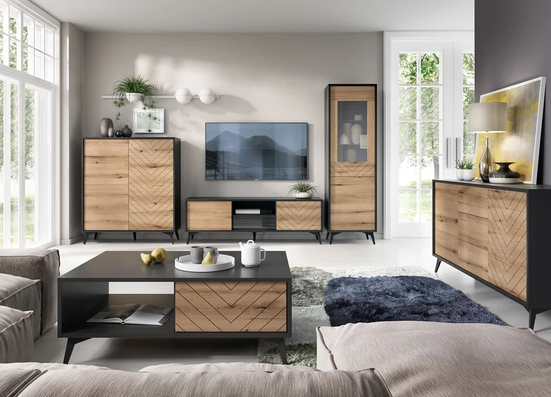 Madia 2 ante 3 cassetti in legno laminato con piedi in metallo Evoke 154x77 cm