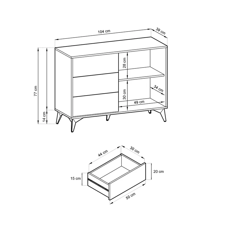 Madia 1 anta e 3 cassetti in legno laminato con piedi in metallo Evoke 104x77 cm