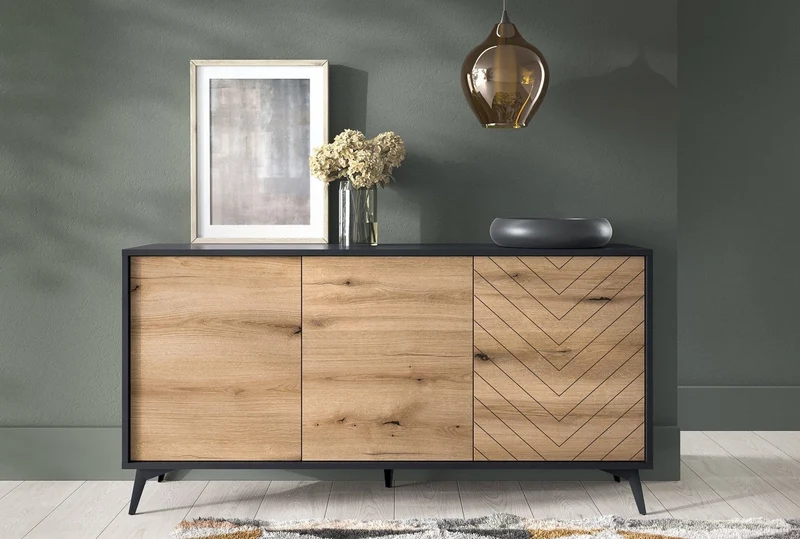 Madia 3 ante in legno laminato con piedi in metallo Evoke 154x77 cm