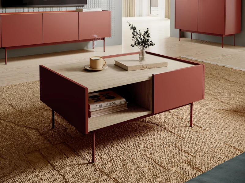 Tavolino basso 2 cassetti in legno laminato Lago 97x45 cm