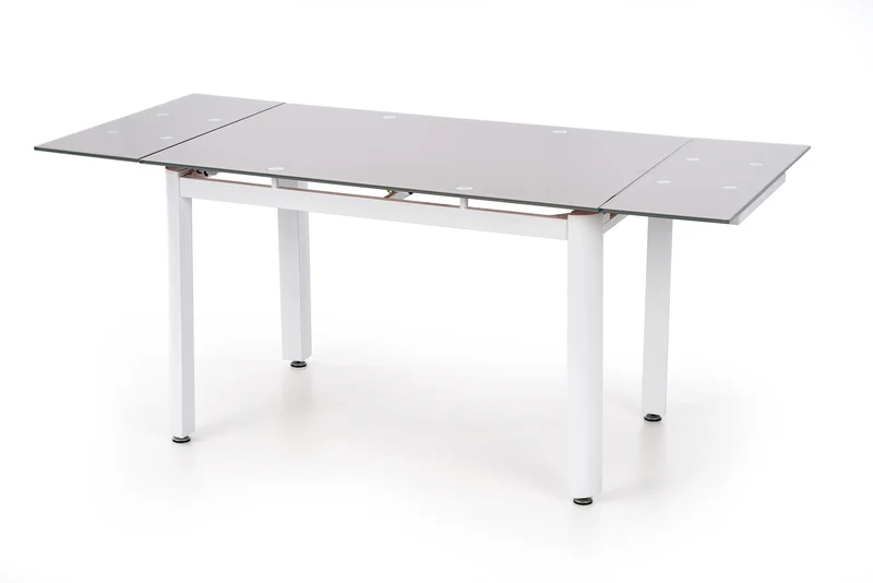 Tavolo allungabile in vetro beige con gambe in acciaio bianco Alston 120x80 cm - allungabile fino a 180 cm