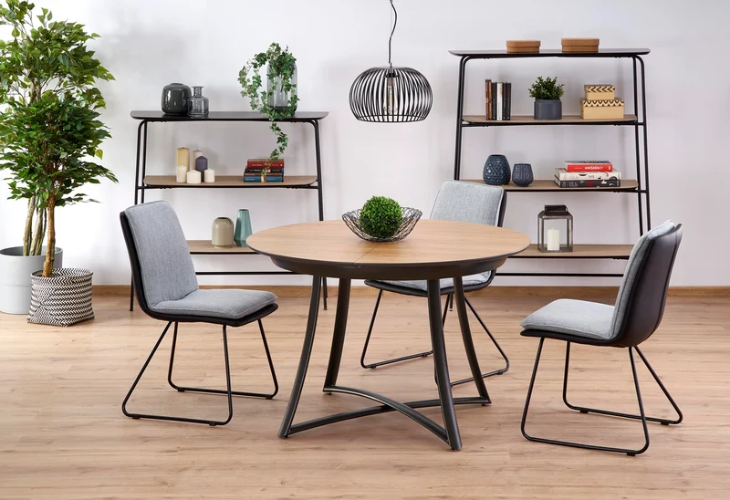 Tavolo tondo allungabile in essenza rovere con gambe in acciaio nero Moretti Ø 118 cm - allungabile a 148 cm