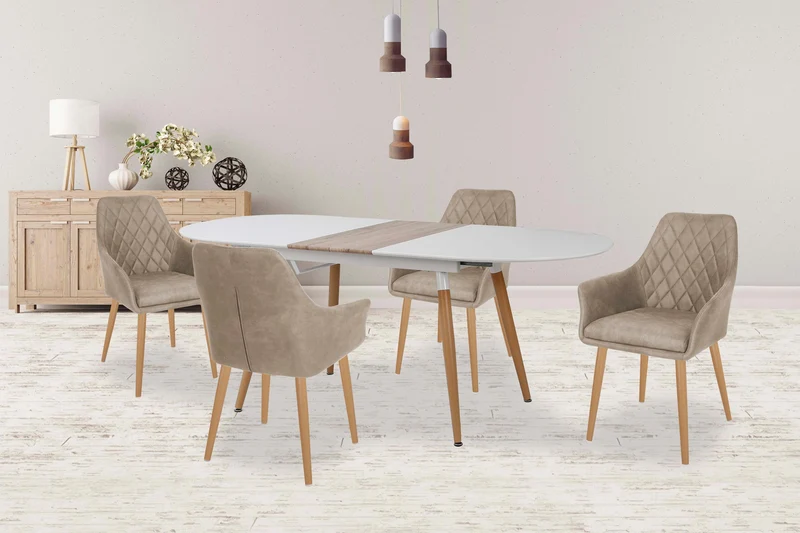 Tavolo allungabile in legno MDF laccato bianco con allunga e gambe legno naturale Caliber 160x90 cm - allungabile fino a 200 cm
