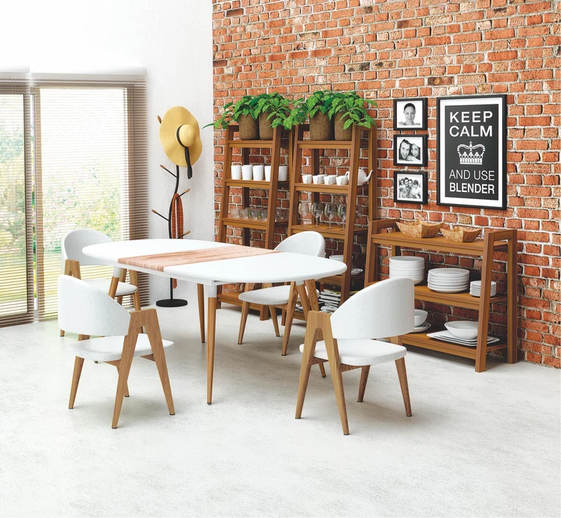 Tavolo allungabile in legno MDF laccato bianco con allunga e gambe legno naturale Caliber 160x90 cm - allungabile fino a 200 cm