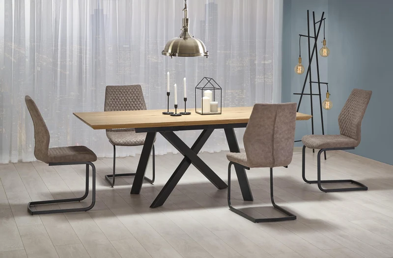 Tavolo allungabile in legno impiallacciato rovere con gambe in acciaio nero Capital 160x90 cm - allungabile fino a 200 cm