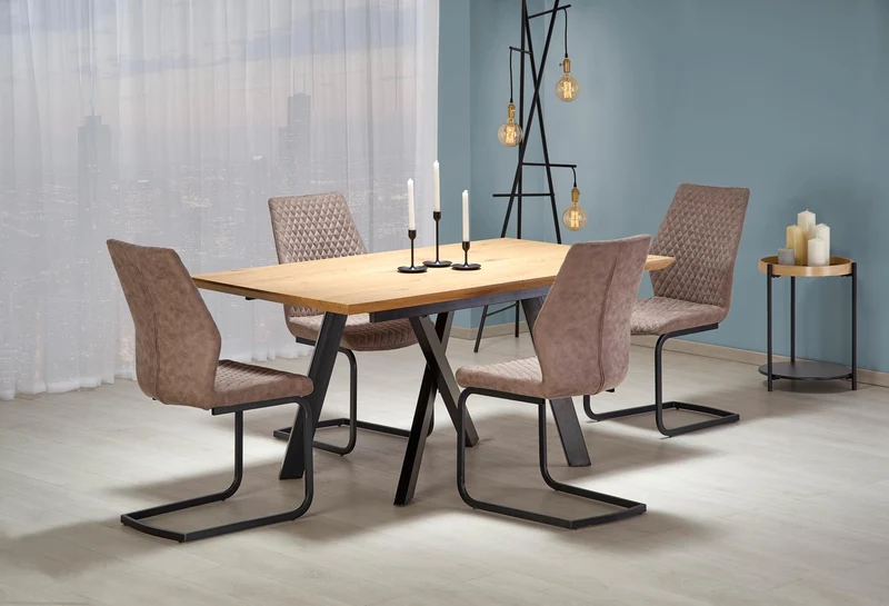 Tavolo allungabile in legno impiallacciato rovere con gambe in acciaio nero Capital 160x90 cm - allungabile fino a 200 cm