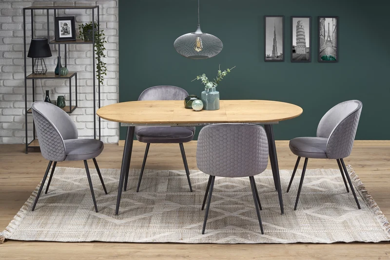 Tavolo allungabile in legno MDF laminato rovere e gambe in acciaio nero Colorado 120x80 cm - allungabile fino a 160 cm