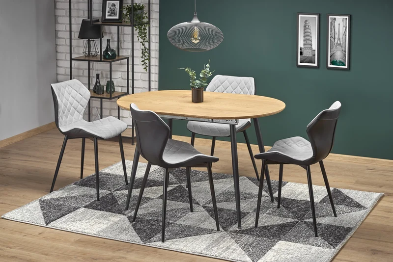 Tavolo allungabile in legno MDF laminato rovere e gambe in acciaio nero Colorado 120x80 cm - allungabile fino a 160 cm