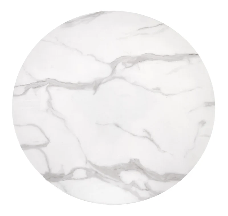 Tavolo tondo vetro effetto marmo bianco con piede in acciaio nero Ambrosio Ø 90 cm