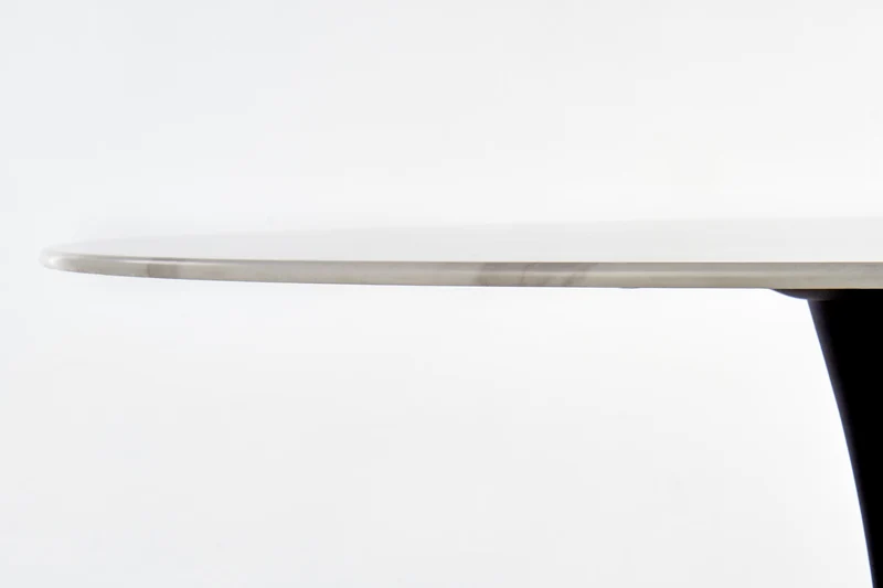 Tavolo tondo vetro effetto marmo bianco con piede in acciaio nero Ambrosio Ø 90 cm
