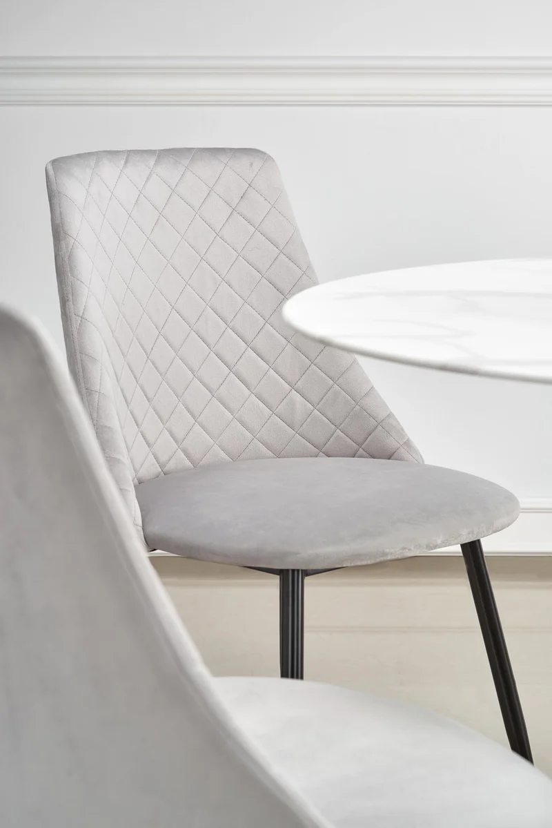 Tavolo tondo vetro effetto marmo bianco con piede in acciaio nero Ambrosio Ø 90 cm