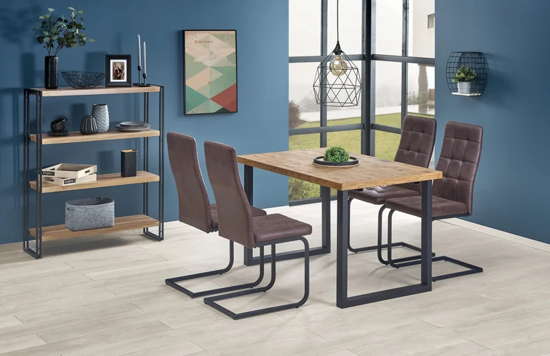 Tavolo allungabile in legno impiallacciato rovere con gambe in acciaio nero Horus 126x80 cm - allungabile a 206 cm
