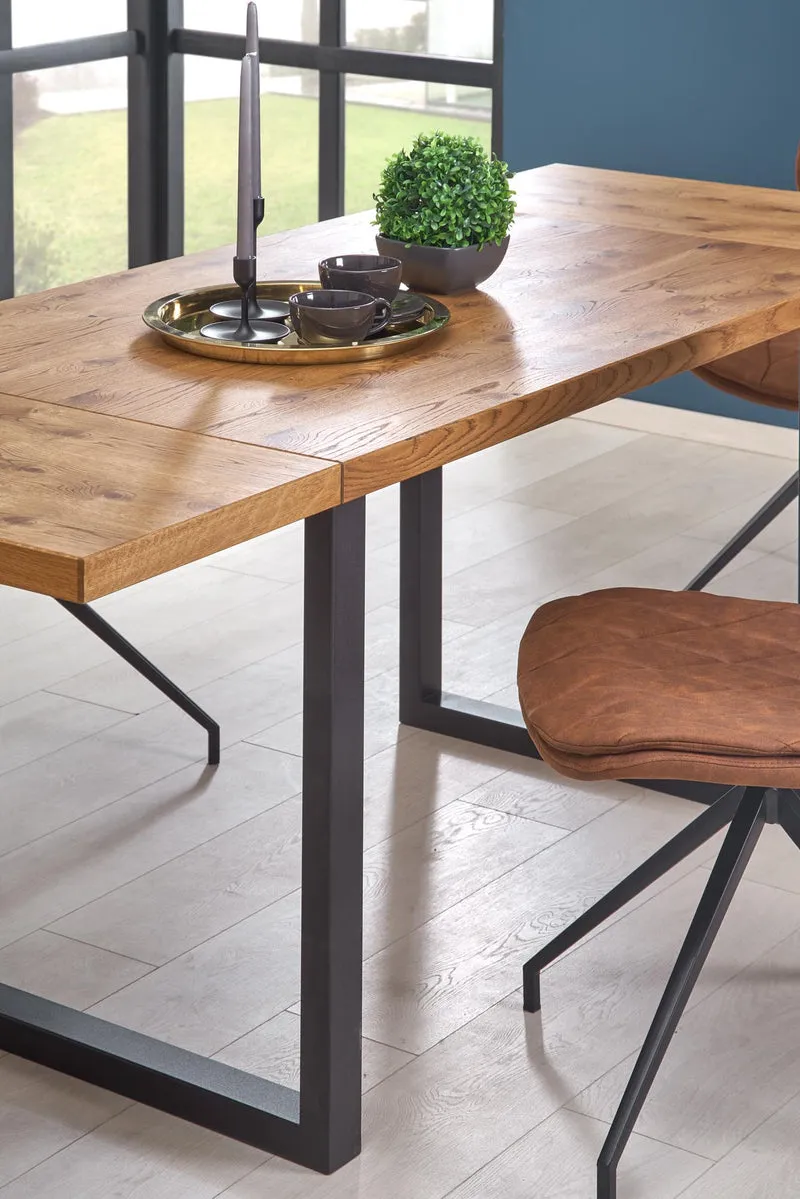 Tavolo allungabile in legno impiallacciato rovere con gambe in acciaio nero Horus 126x80 cm - allungabile a 206 cm